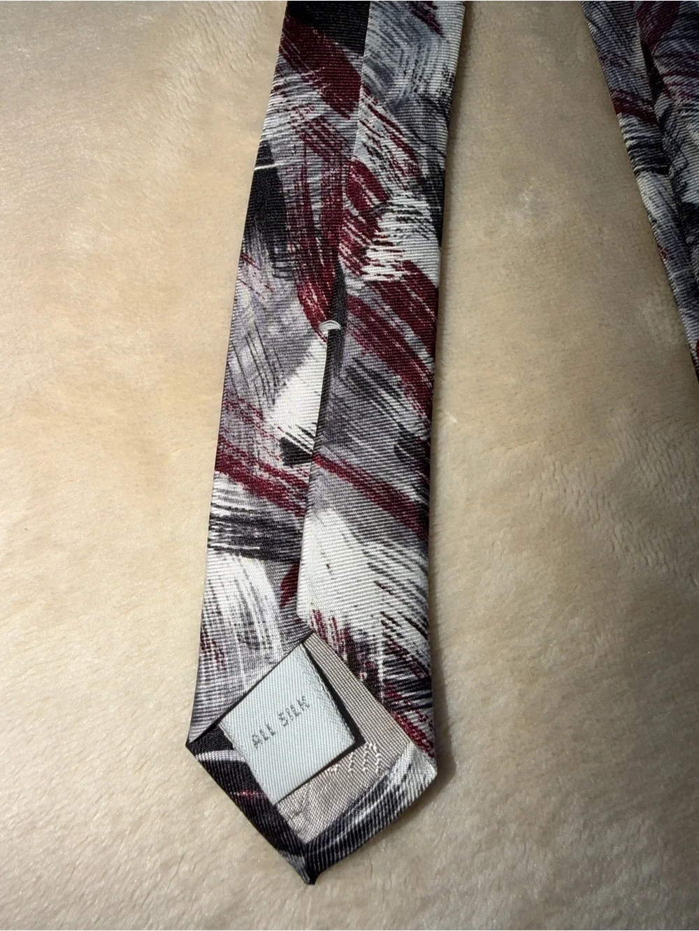 Pierre Cardin Men's Abstract Brushstroke Tie in Black, White & Burgundy